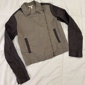 Eileen Fisher Coated Organic Linen Jacket  | Grey Asymmetrical Zip Jacket